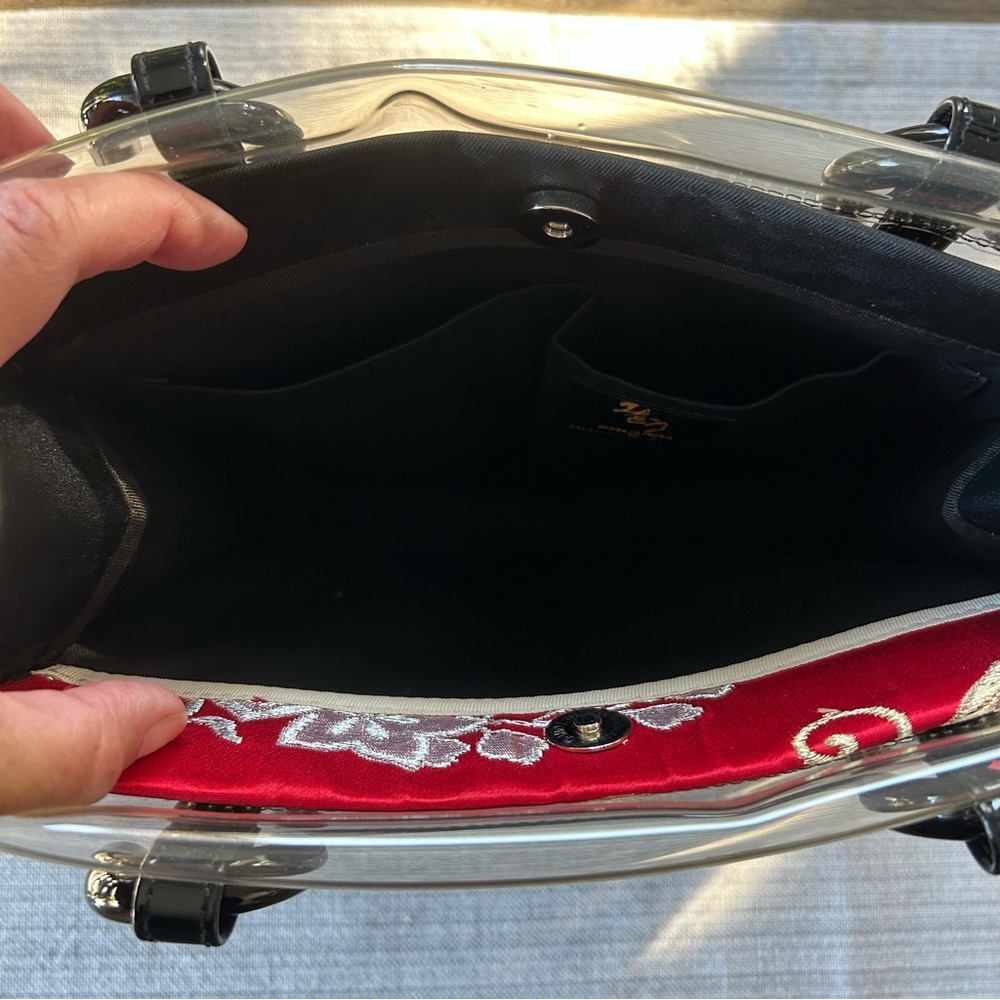 Vintage Clear Vinyl Handbag with Red & Gold Brocade Insert – Y2K / Late 90s - Picture 12 of 15